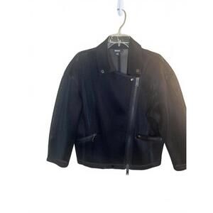 DKNY Silk Black Mesh Women's Moto Bomber Jacket Pockets Zippers Size Medium